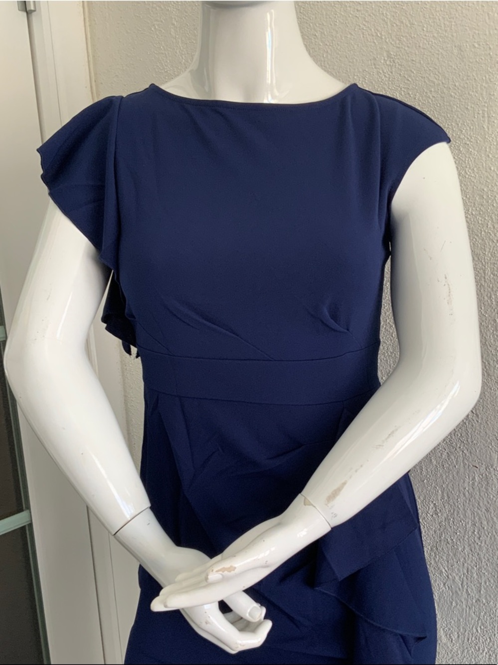 Navy Blue High-Low Ruffle Midi Dress - Picture 2 of 9